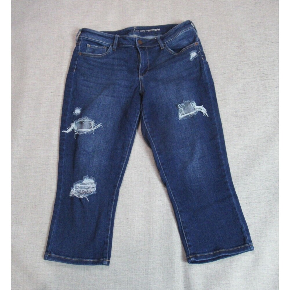 Soho NYC Jeans Women Size 12 Blue Curvy Cropped Legging Distressed Cowgirl Ranch